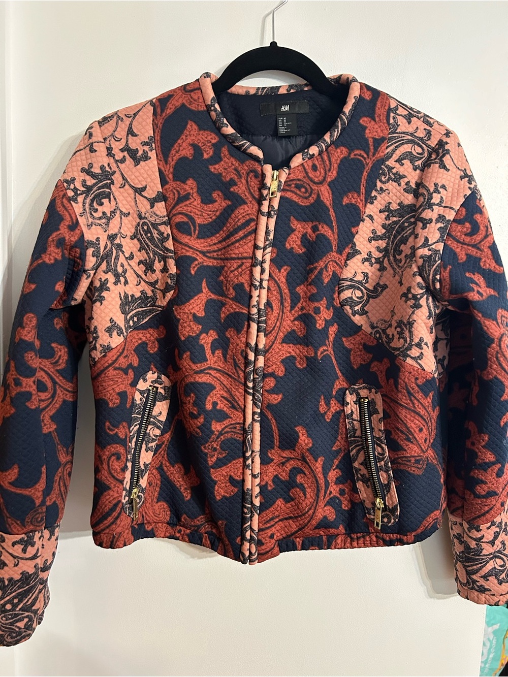 H&M Women's Navy, Rust & Pink Paisley Bomber Jacket